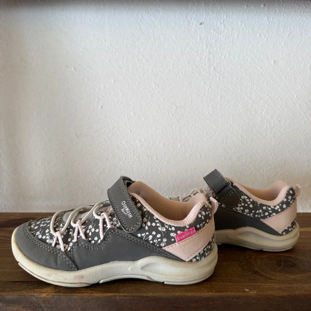 OshKosh B'gosh Cycla Gray Floral Sneakers Toddler Girls Hook Loop Size 11M